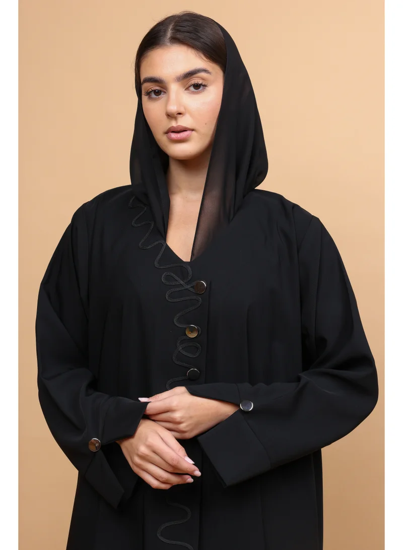 Ikkxa  Celestial Serpentine-Wave Black Abaya for Women | Best Price UAE